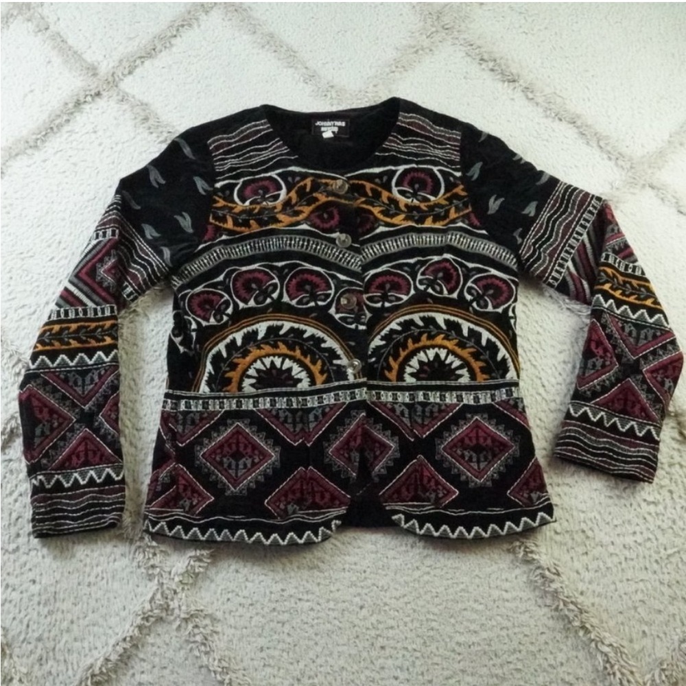 Johnny Was Workshop Embroidered Velvet Jacket Womens Small Floral Tribal Print